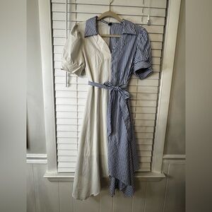 SHEIN Blue Stripe & White Midi Dress